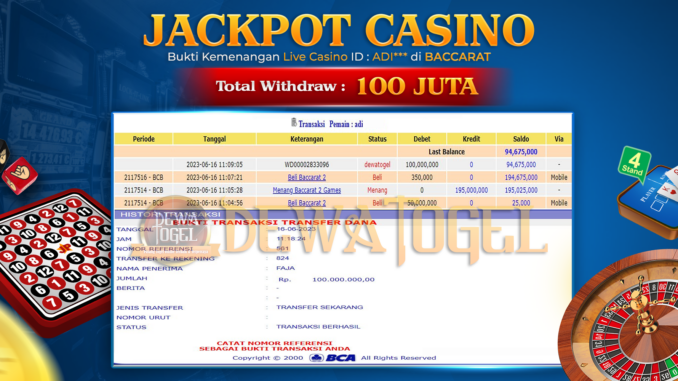 DWT JP LIVE CASINO 1 PAGI bukti jp dewatogel #418