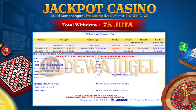 DWT JP LIVE CASINO MALAM 1