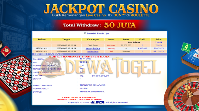 DWT JP LIVE CASINO SIANG 1 BUKTI JP DEWATOGEL #961